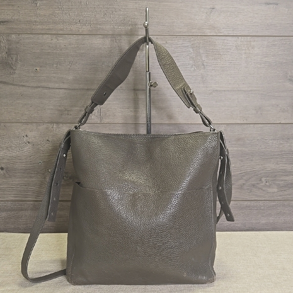 All Saints Olive Green Pebble Leather Women's Shoulder Bag - Picture 1 of 13